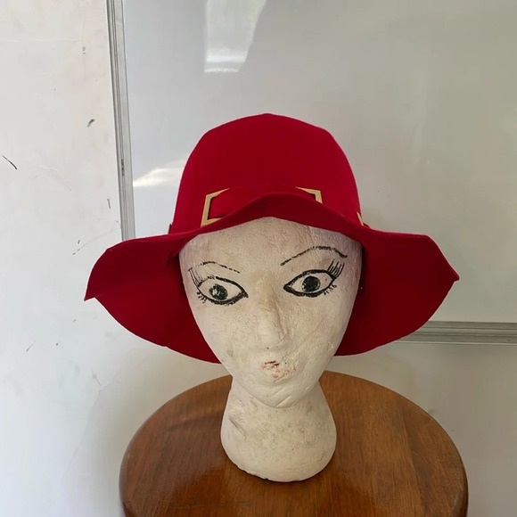 Vintage Red With Gold Accents 100% Wool Hat US Made Union Made